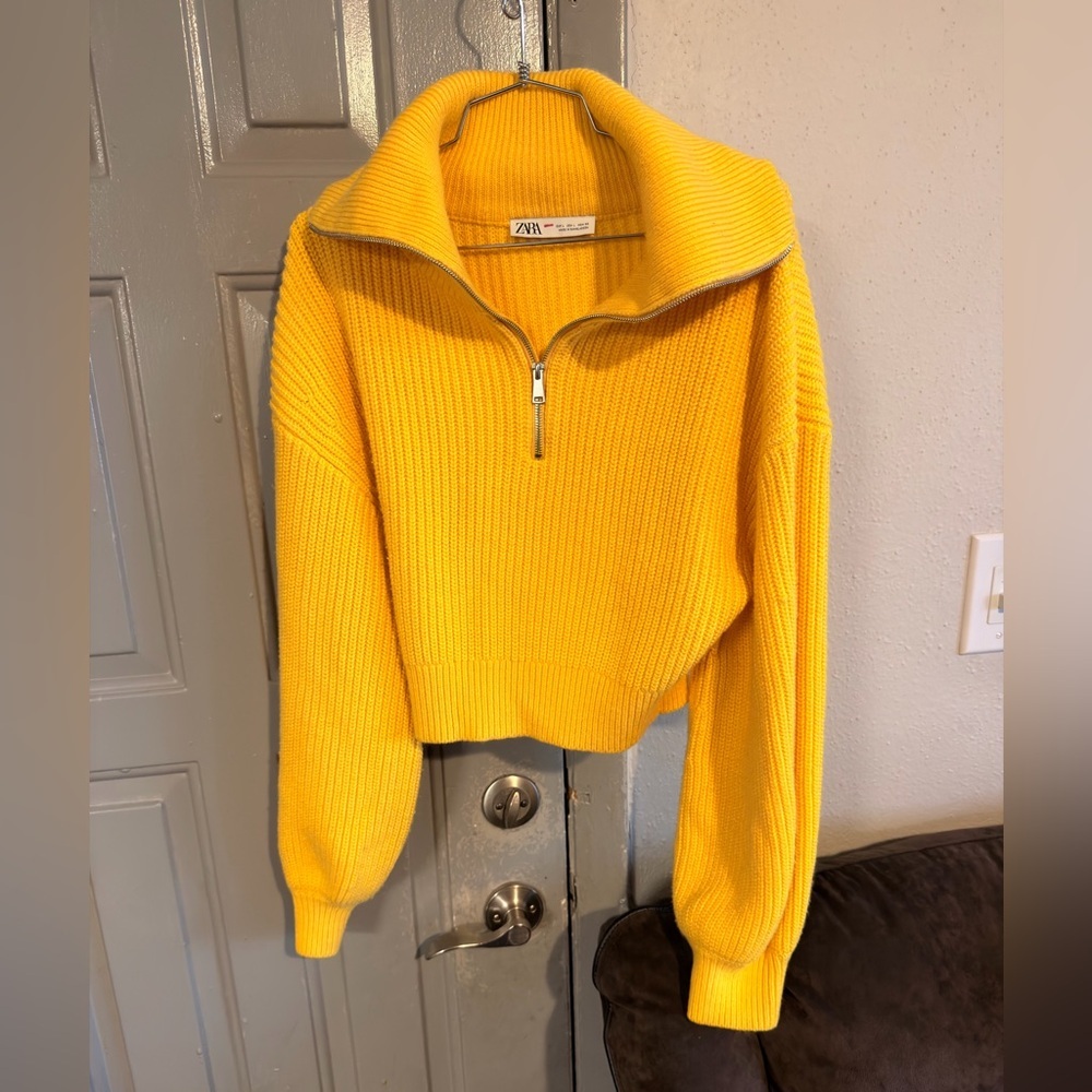 Zara Bright Yellow Half-Zip Ribbed Sweater - Picture 1 of 6